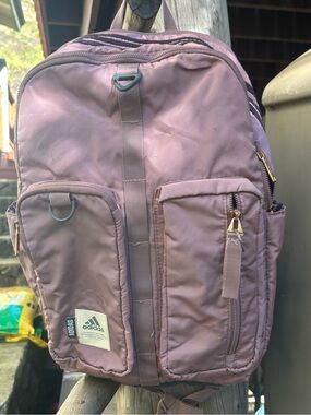 Pink Adidas Backpack With Rosegold Zips- Dual Front Pockets